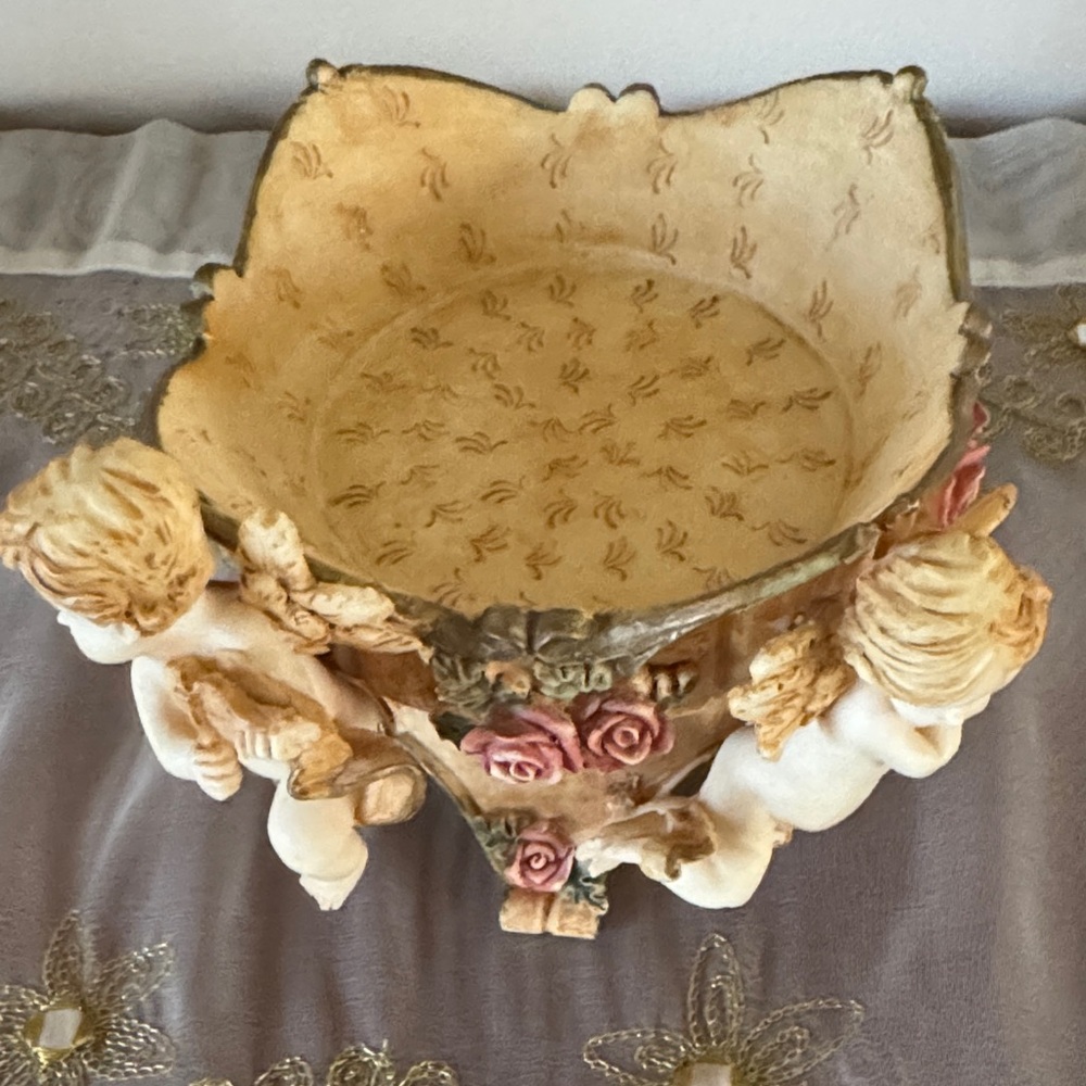 Vintage Cherub and Rose Accent Footed Bowl